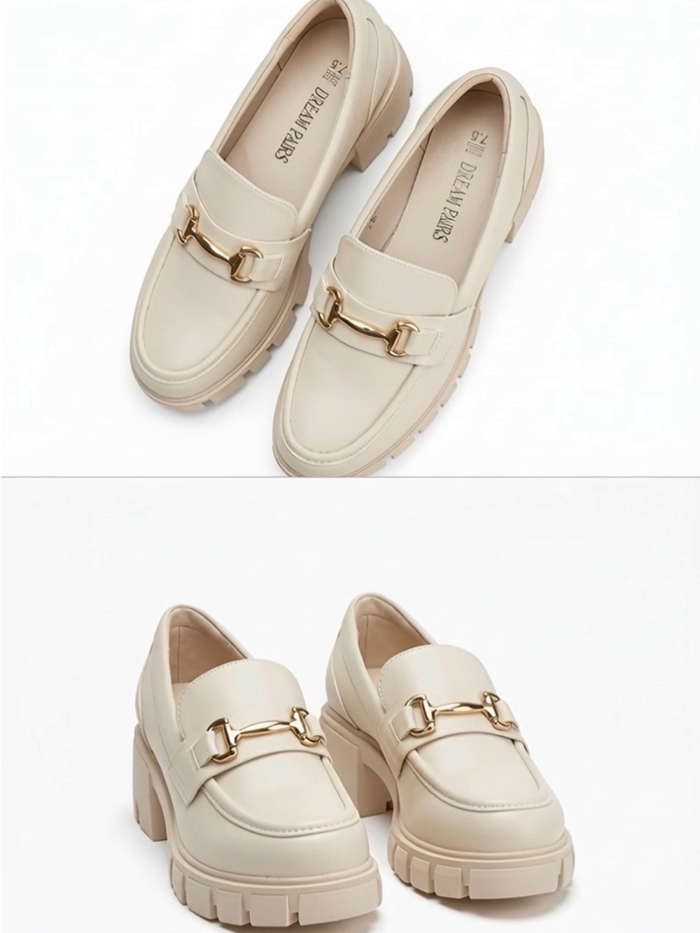 SHEIN Cream Chain-Trim Chunky Loafers